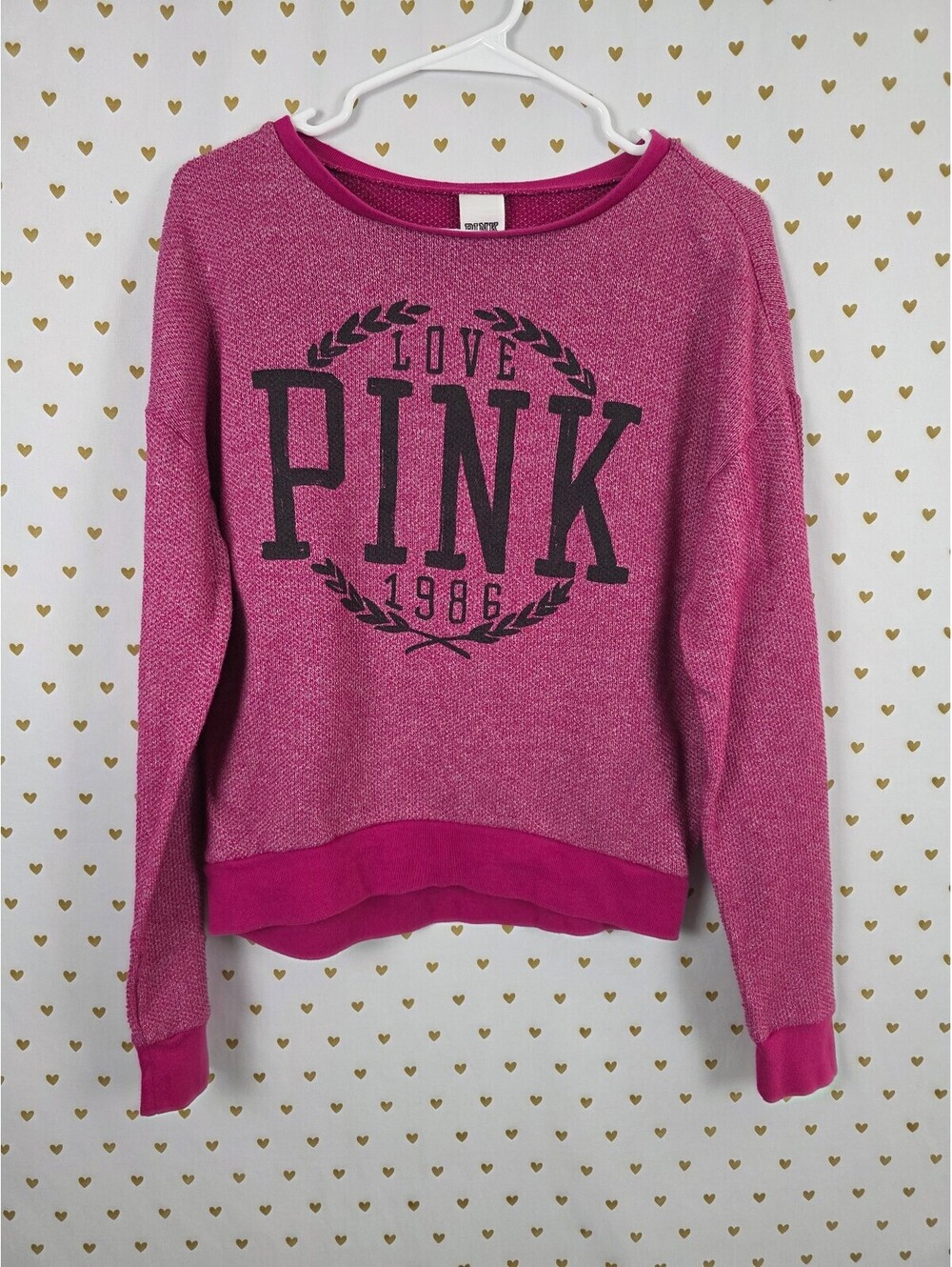 Victorias Secret Pink Vintage Crest love 86 long sleeve knit sweater shirt xs